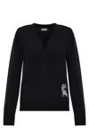 Burberry Check Label Wool Cardigan In Black