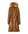 Burberry Faux Fur Trim Leather Parka In Hazel