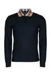 Burberry Long-sleeved Polo With Check-patterned Collar In Black
