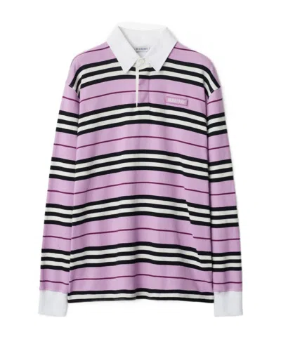 Burberry Long-sleeved Striped Cotton Polo Shirt In Multicolor