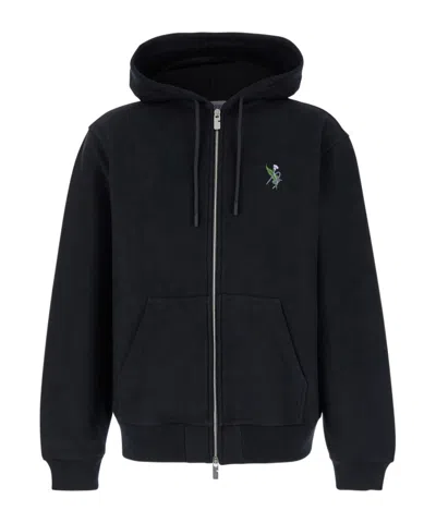 BURBERRY BURBERRY LOGO EMBROIDERED ZIP-UP DRAWSTRING HOODIE