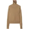 Burberry Long Sleeved Turtleneck Knitted Sweater In Flax