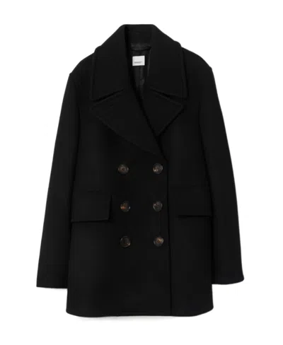 Burberry Ashwater Wool Double Breasted Peacoat In Black