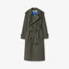 Burberry Long Stretch Wool Trench Coat In Moss Melange