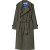 Burberry Long Stretch Wool Trench Coat In Moss Melange