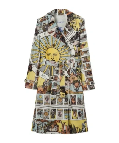 Burberry Long Tarot Print Silk Foxfield Trench Coat In Multi