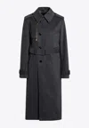 Burberry Long Ash Coloured Cotton And Nylon Trench Coat In Black