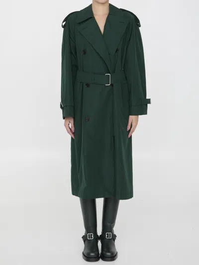 Burberry Long Trench Coat In Green