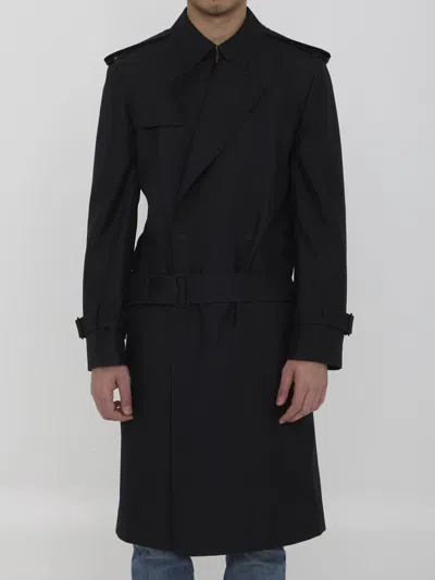 Burberry Long Trench Coat In Silk Blend In Black