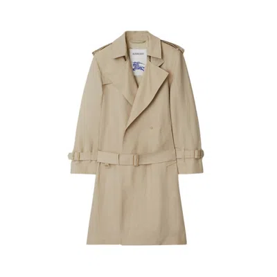 Burberry Long Tricotine Trench Coat In Brown