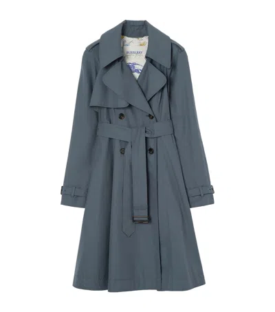 Burberry Long Tropical Gabardine Pembury Trench Coat In Blue
