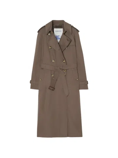 Burberry Long Tropical Gabardine Waterloo Trench Coat In Braun