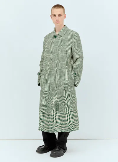 Burberry Long Warped Houndstooth Car Coat In Green
