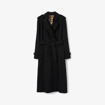 Burberry Gabardine Kensington Long Trench Coat In Black