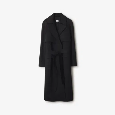 Burberry Long Wool Cashmere Trench Coat In Dark Charcoal Melange