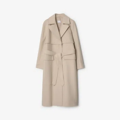 Burberry Long Wool Cashmere Trench Coat In Taupe