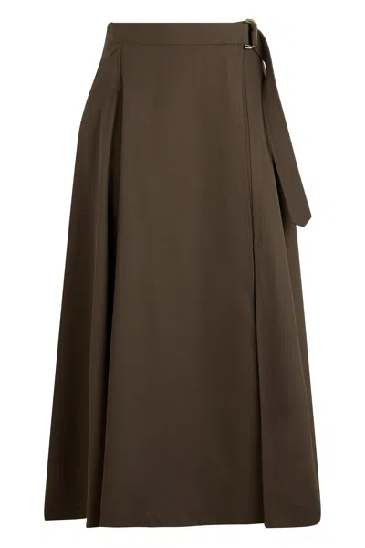 Burberry High Waist A Line Wool Gabardine Skirt In Brown