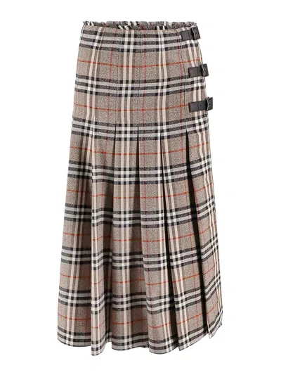 BURBERRY LONG WOOL SKIRT WITH CHECK CHECK