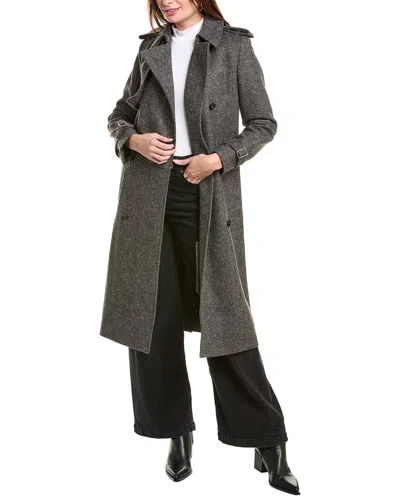 トレンチコート Burberry Grey Wool Long Trench Coat Burberry Grey Wool Long Kensington Trench Coat Size 4/ITA 38