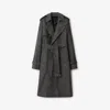 Burberry Wool Long Trench Coat In Grey Melange