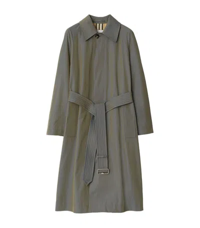Burberry Long Cotton Car Coat In Gray