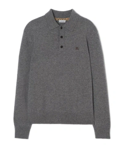 Burberry Long-sleeve Cashmere Blend Polo Shirt In Gray