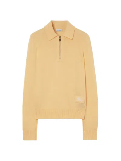 Burberry Long-sleeve Cashmere Polo Shirt In 옐로