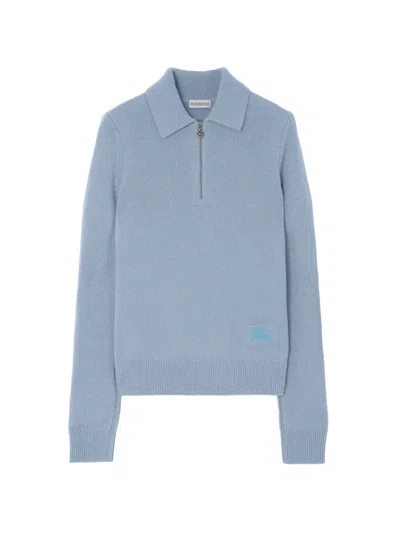 Burberry Long-sleeve Cashmere Polo Shirt In Blau