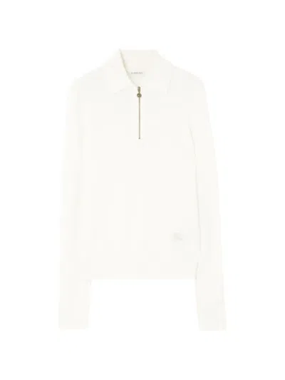 Burberry Long-sleeve Cashmere Polo Shirt In White