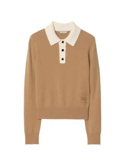 Burberry Long-sleeve Cashmere-blend Polo Shirt In Nude