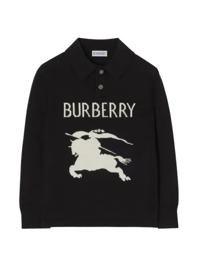 Burberry Kids' Long-sleeve Knight Cotton Polo Shirt In Black
