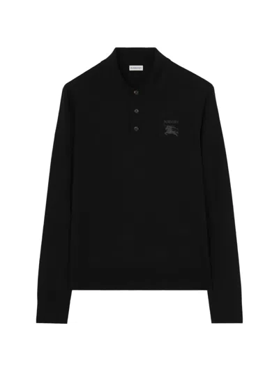 Burberry Wool Polo Shirt Regular Fit Long Sleeves In Black