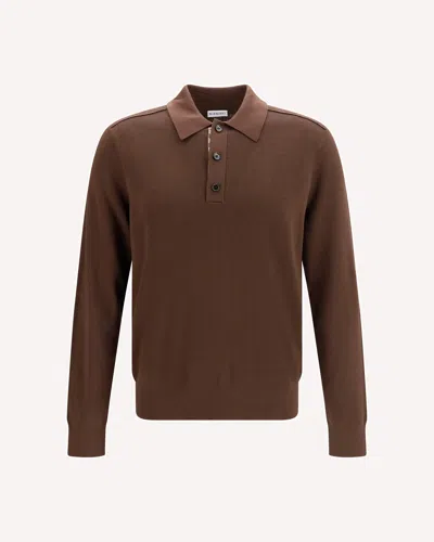 Burberry Long-sleeve Wool Polo In Brown