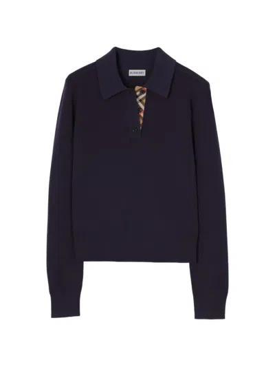 Burberry Long-sleeve Wool Polo Shirt In Purple