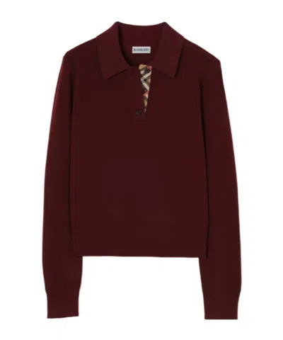 Burberry Long-sleeve Wool Polo Shirt In Burgundy