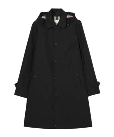 Burberry Long-sleeved Hooded Coat In Black
