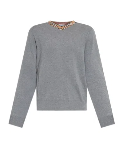 Burberry Slim-fit Contrast-tipped Wool Sweater In Gray