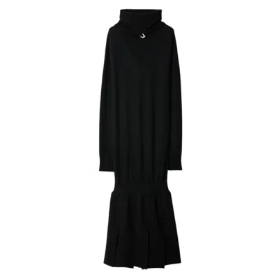Burberry Long-sleeved Wool Dress In Black