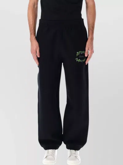 Burberry Loose Fit Cotton Blend Trousers With Embroidery In Schwarz