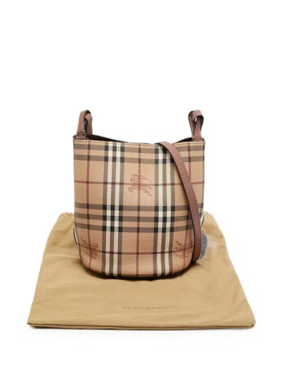 Pre-owned Burberry Lorne Haymarket Check Bucket Bag In Neutral