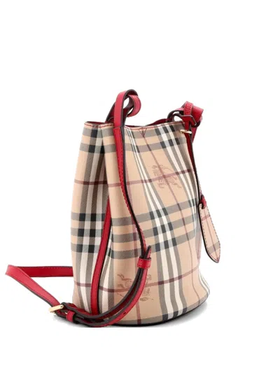 Pre-owned Burberry Lorne Haymarket Coated Canvas Small Bucket Bag In Brown