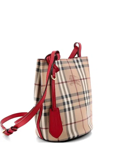Pre-owned Burberry Lorne Haymarket Coated Canvas Small Bucket Bag In Brown