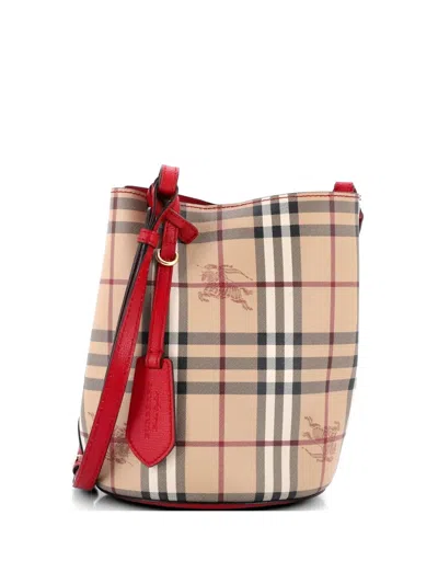 Pre-owned Burberry Lorne Haymarket Coated Canvas Small Bucket Bag In Multi