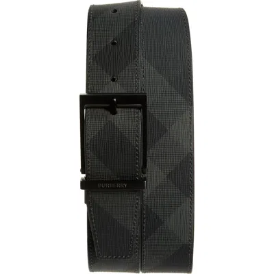 Burberry Louis Reversible Check Belt In Charcoal/graphite