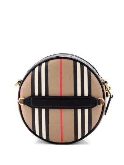 Pre-owned Burberry Louise Round Bag Icon Stripe E-canvas Belt Bag In Brown