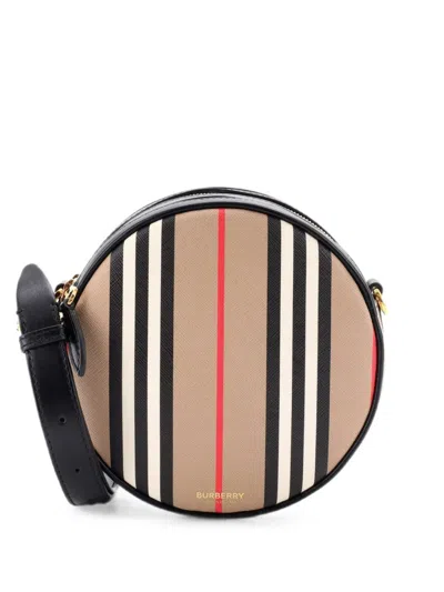 Pre-owned Burberry Louise Round Bag Icon Stripe E-canvas Belt Bag In Brown