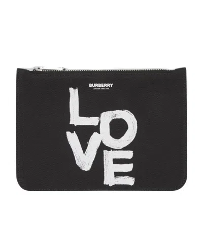 Burberry Love-print Zipped Pouch In Black
