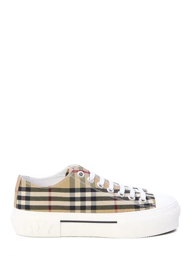 Burberry Low Top Check Sneakers In Brown