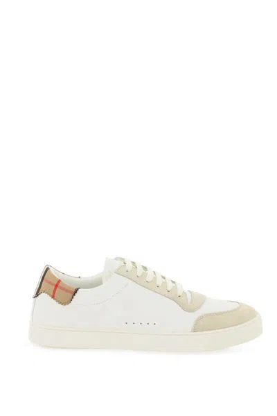 Burberry Checked-panel Leather Trainers In White