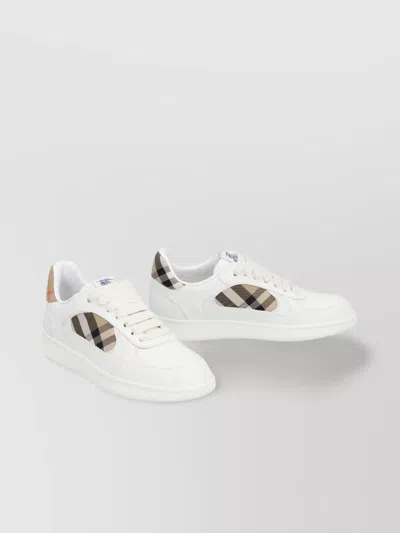 Burberry Low-top Leather Sneakers Check Pattern Detail In White